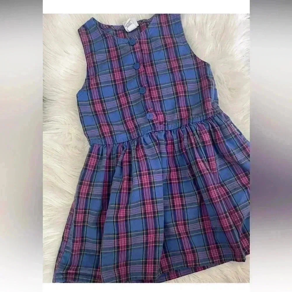 Vintage 90s Oshkosh Plaid Drop Waist Dress Size 6